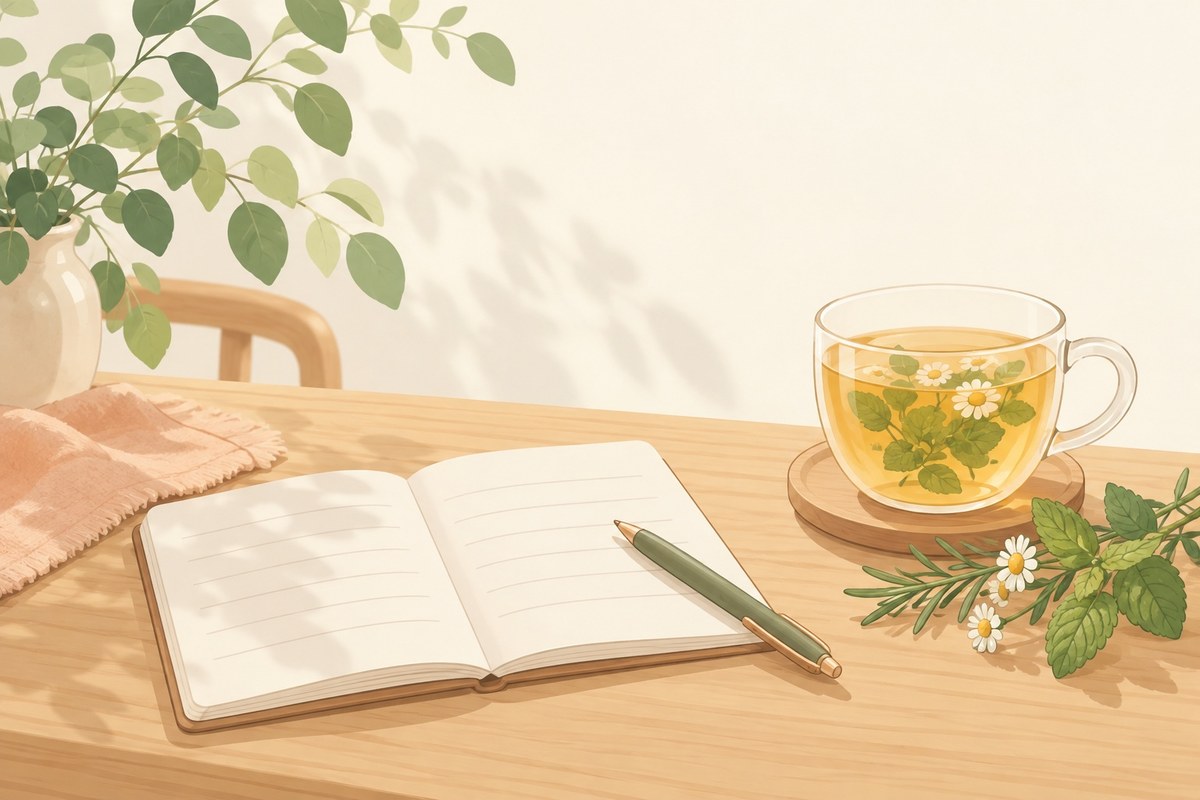 ノートに3行だけ書く赤みの日記とハーブティー